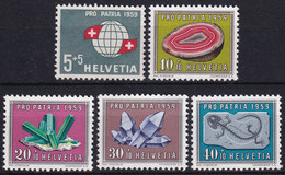 MiNr. 674 - 678 Schweiz1959, 1. Juni. „Pro Patria“: Auslandsschweizertum; Mineralien Und Versteinerungen (II) PF/**/MNH - Ungebraucht