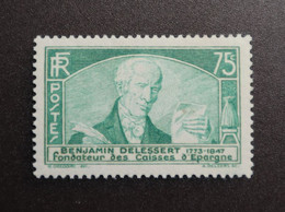 104) FRANCE 1935 Benjamin Delessert 75c Vert YT N° 303 Neuf ** Cote : 65.00 €  Belle Gomme - Unused Stamps