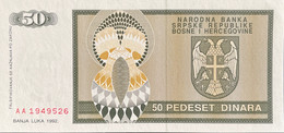 Bosnia 50 Dinara, P-134 (1992) - UNC - AA Serial Number - Bosnia Erzegovina