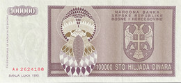 Bosnia 100.000 Dinara, P-141 (1993) - UNC - Bosnie-Herzegovine