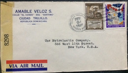 DOMINICAN 1945, CENSOR, COVER USED TO USA, ,AMABLE YELOZ FIRM, PHARMA, MEDICAL, BUILDING, CRISTOBAL, FLAG & MONUMENT, CI - Dominican Republic