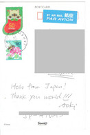 C5 : Japan - Xmas Sock Shape CAT, Honey Bee Stamps Used On Postcard - Lettres & Documents