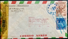 EL SALVADOR 1943, CENSOR, COVER USED TO USA, FARMACIA AMERICAN FIRM,1938 YUCCA PLANT & COFFE TREE, CONGO CITY CANCEL - El Salvador