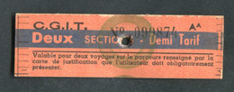 Ticket De Tramway Et Bus De Lille 2 Sections 1/2 Tarif - Compagnie Générale Industrielle De Transports (CGIT) - Europe