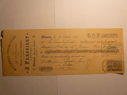 MANDAT LETTRE DE CHANGE CHEQUE De 1899 - J. FRESSINET COUTELLERIE THIERS  - TAMPONS ET TIMBRES - Lettres De Change