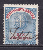 GB Fiscal/ Revenue Stamp.  Northamptonshire 6d Blue And Carmine. Barefoot 9 - Revenue Stamps