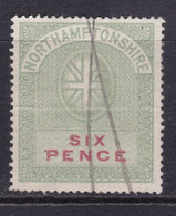 GB Fiscal/ Revenue Stamp.  Northamptonshire 6d Blue And Carmine. Barefoot 9 - Revenue Stamps