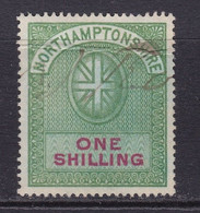 GB Fiscal/ Revenue Stamp.  Northamptonshire 1/- Green And Carmine Barefoot 39 - Fiscaux