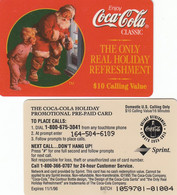 US, Sprint, Coca-Cola 1995, $10 Calling Card Exp 11/96, Christmas & Santa, Scarce!! - Sprint