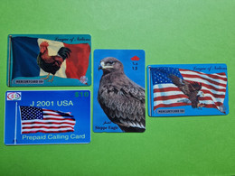 Lot 4 Cartes Téléphonique VIDE - Cabine Téléphone Prépayées - AIGLE Etats-Unis Oiseau Rapace COQ Français DRAPEAU - Aquile & Rapaci Diurni