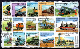 CAMBODGE -- Lot De 15 Timbres Oblitérés--  Trains, Locomotives   ( 15  Valeurs)   Oblitérés. - Cambodja