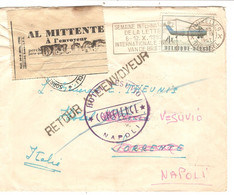 PM154/ TP 1012 Hélicoptère S/L. Obl. BXL 1957 > Sorrente Hôtel > Vesuvio Napoli Papillon Al Mittente Retour à L'envoyeur - Cartas & Documentos