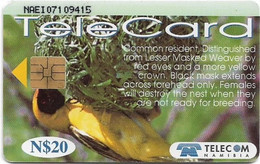 Namibia - Telecom Namibia - Birds Of Namibia, Masked Weaver, Solaic, 1999, 20$, Used - Namibie