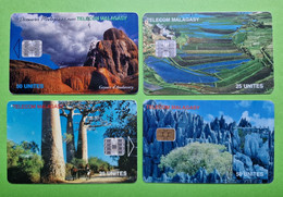 Lot 4 Cartes Téléphonique MADAGASCAR - VIDE - Télécarte Cabine Téléphone - Paysage Geysers Rizières Baobabs Stingy - Madagaskar