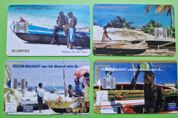 Lot 4 Cartes Téléphonique MADAGASCAR - VIDE - Télécarte Cabine Téléphone - Paysages Mer Pirogue Pêcheur Plage - 1999 - Madagaskar