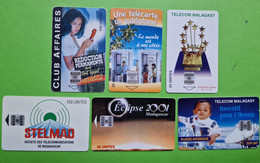 Lot 6 Cartes Téléphonique MADAGASCAR - VIDE - Télécarte Cabine Téléphone - Affaires Stelmad Sat Eclipse 2001 1999 - Madagascar