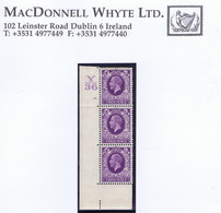 GB George V 1934 Photogravure 3d Violet,  Cylinder 13 Dot Y/36 Control, Corner  Strip Of 3 Mint, Hinged On Top Stamp - Neufs