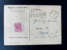 AUSTRIA 1957 TAXED POSTCARD WIEN TO WIEN 26-06-1957 OOSTENRIJK OSTERREICH PORTO POSTGEBUHR - 1945-60 Lettres