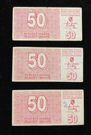 Bosnia, Three Banknotes Of 50 Dinars 1992, Pick-23a, VF-XF, Series AA, AB And AC - Bosnie-Herzegovine