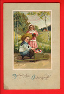 VAY-30 Herzlichen Ostergruss Bonnes Pâques. Couple D'enfants Et   Brouette D'oeuifs. Circ. 1925 - Ostern