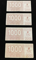 Bosnia, Four Banknotes Of 1000 Dinars 1992, Pick-26a, VF, Series AA, AB, AC And AD - Bosnia Erzegovina