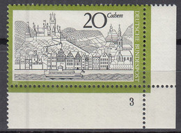 BRD  649, Eckrand Unten Rechts Mit Formnummer "3", Postfrisch **, Cochem, 1970 - Ungebraucht