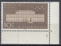 BRD  624, Eckrand Unten Rechts Mit Formnummer "1", Postfrisch **, Olympische Sommerspiele, München, 1970 - Ungebraucht