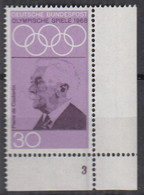 BRD  563, Eckrand Unten Rechts Mit Formnummer "3", Postfrisch **, Olympische Sommerspiele Mexico, 1968 - Unused Stamps