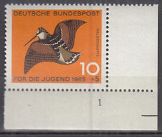 BRD  464, Eckrand Unten Rechts Mit Formnummer "1", Postfrisch **, Jugend: Jagdbares Federwild 1965 - Unused Stamps