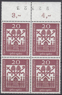 BRD  336, 4erBlock Mit Bogenzählnummer Auf Rand, Postfrisch **, Bischöfe, 1960 - Unused Stamps