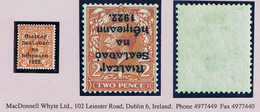 Ireland 1922 Thom Rialtas 5-line Black Overprint On 2d Die 1 Error Inverted Overprint Fresh And Fine Mint - Unused Stamps