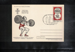 Poland / Polska 1968 Olympic Games Mexico - Weightlifting Interesting Postcard - Weightlifting