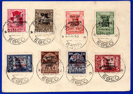 1402.GREECE, ITALY, DODECANESE, RHODES. 1943  PRO ASSISTENZA EGEO SET # 1-8 ON 30c. STATIONERY - Egeo (Ocu. Alemana)