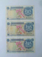 Vintage !! Set Of 3 Pcs. SINGAPORE 1 DOLLAR LION ORCHID FIRST MONEY BANKNOTE  (#213) AU - Singapour