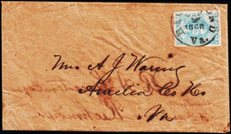 1862. Jefferson 10 Cents Hoyer & Ludwig. RICHMUND VA. SEP. 12 1862. On Turned Cover To Aurelia ... (Michel 2) - JF124227 - 1861-65 Confederate States