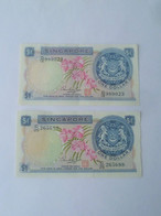 Vintage !! Set Of 3 Pcs. SINGAPORE 1 DOLLAR LION ORCHID FIRST MONEY BANKNOTE  (#214) AU - Singapur