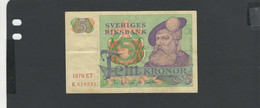 SUEDE - Billet 5 Kronor 1970 TTB/VF Pick-051b - Suède