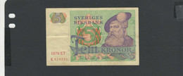 SUEDE - Billet 5 Kronor 1970 TTB/VF Pick-051b - Svezia