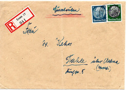 56909 - Deutsches Reich - 1940 - 50Pfg Hindenburg MiF A R-Bf ESSEN -> DAHLE, Le Senkr Bug (Marken OK) - Lettres & Documents