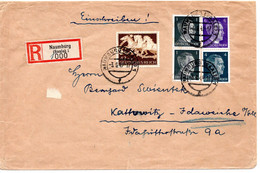 56911 - Deutsches Reich - 1942 - 42Pfg Braunes Band '42 MiF A R-Bf NAUMBURG -> KATTOWITZ - Zusammendrucke