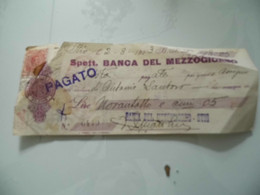 Assegno "BANCA DEL MEZZOGIORNO Stio 2/08/1923 Lire 95" Con Marca Da Bollo - Cheques & Traveler's Cheques