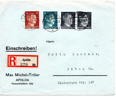 56926 - Deutsches Reich - 1943 - 24Pfg Hitler MiF A R-Bf APOLDA -> EIBAU - Lettres & Documents