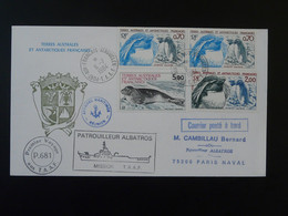 Lettre Cover Gorfou Sauteur + Phoque Postée à Bord Du Patrouilleur Albatros Réunion + TAAF 1984 - Antarctic Wildlife