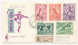 1958 COLONIE ITALIANESOMALIA AFIS FDC VENETIA SERIE SPORT VIAGGIATA X RACCOMANDATA - Somalia (AFIS)