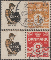 Danemark 1922. Deux Timbres Publicitaires à 1 (orange Pâle) Et 2 øre, Charbon KKKK. Timbres émis En Carnets - Other & Unclassified