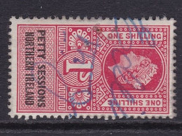 GB Fiscal/ Revenue Stamp.  Northern Ireland Petty Sessions 1/- Scarlet & Black Barefoot 11 GU - Fiscale Zegels