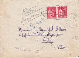 Paire 50c Paix Obl La Roche-sur-Yon Sur Lettre Au Maréchal Pétain Vichy 8 Août 1940 Avec Retour Inadmis (2x) Et Rebuts ! - Posttarife