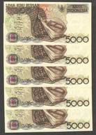 Lot 5 Pcs Indonesia 5000 5,000 Rupiah Sasando 1992 / 1992 First Emission UNC - Indonésie