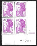 Coin Daté  Du 2-12-81   - Y&T  2184  Liberté 0.50 Lilas - Repère De Couleur  NEUF ** - 1980-1989