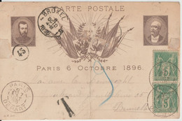 SAGE - 1896 - TAXE ! Sur CP PSEUDO-ENTIER POSTAL VISITE Du TSAR ! De PARIS => BRUXELLES (BELGIQUE) - Pseudo-officiële  Postwaardestukken